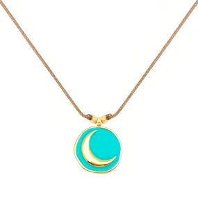 Enamel Charm Necklace - Aqua Crescent Moon