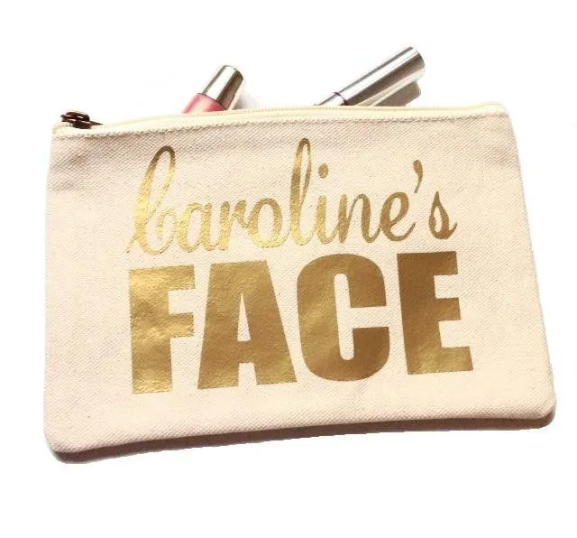 Face It Personalised Name Canvas Makeup Bag In Beige