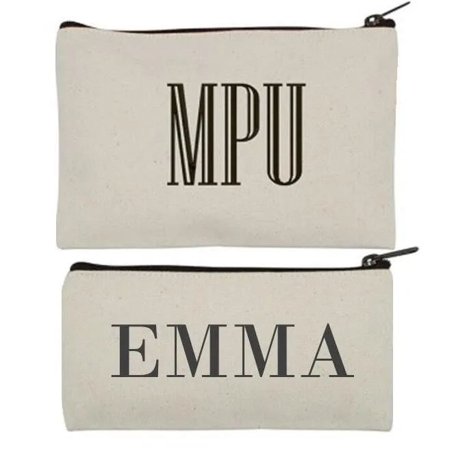 Face It Personalised Name Canvas Makeup Bag In Beige