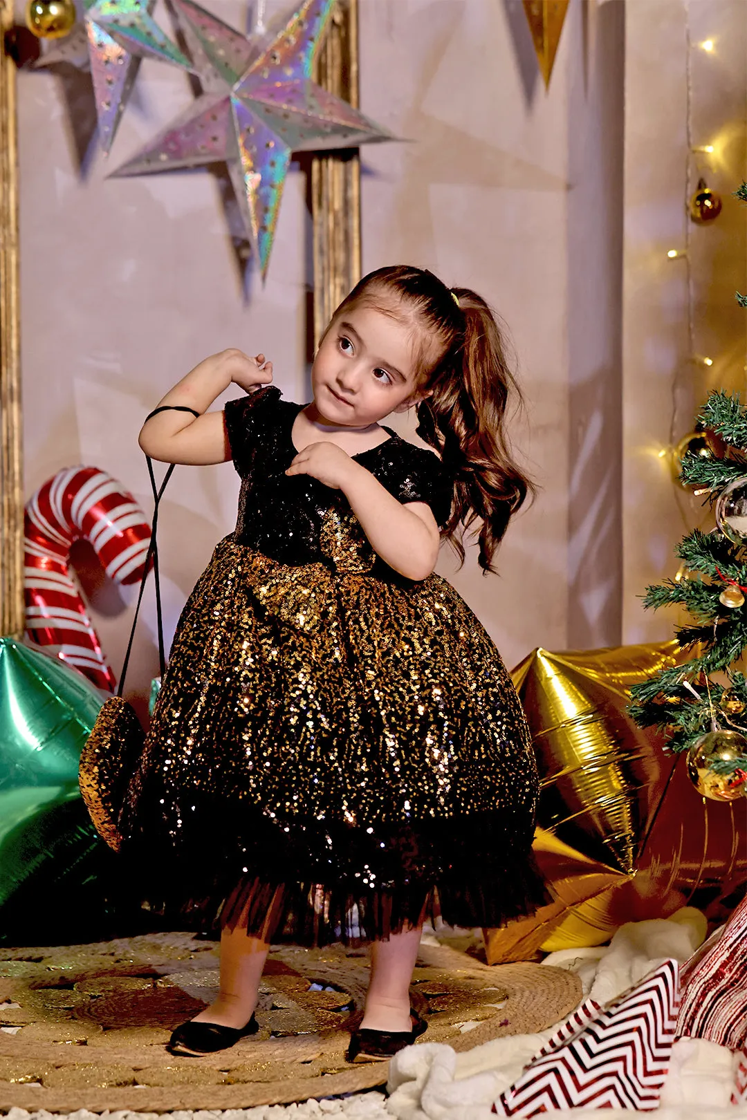 Fully Sequined Bodice Frock | Winter Festive | F2324