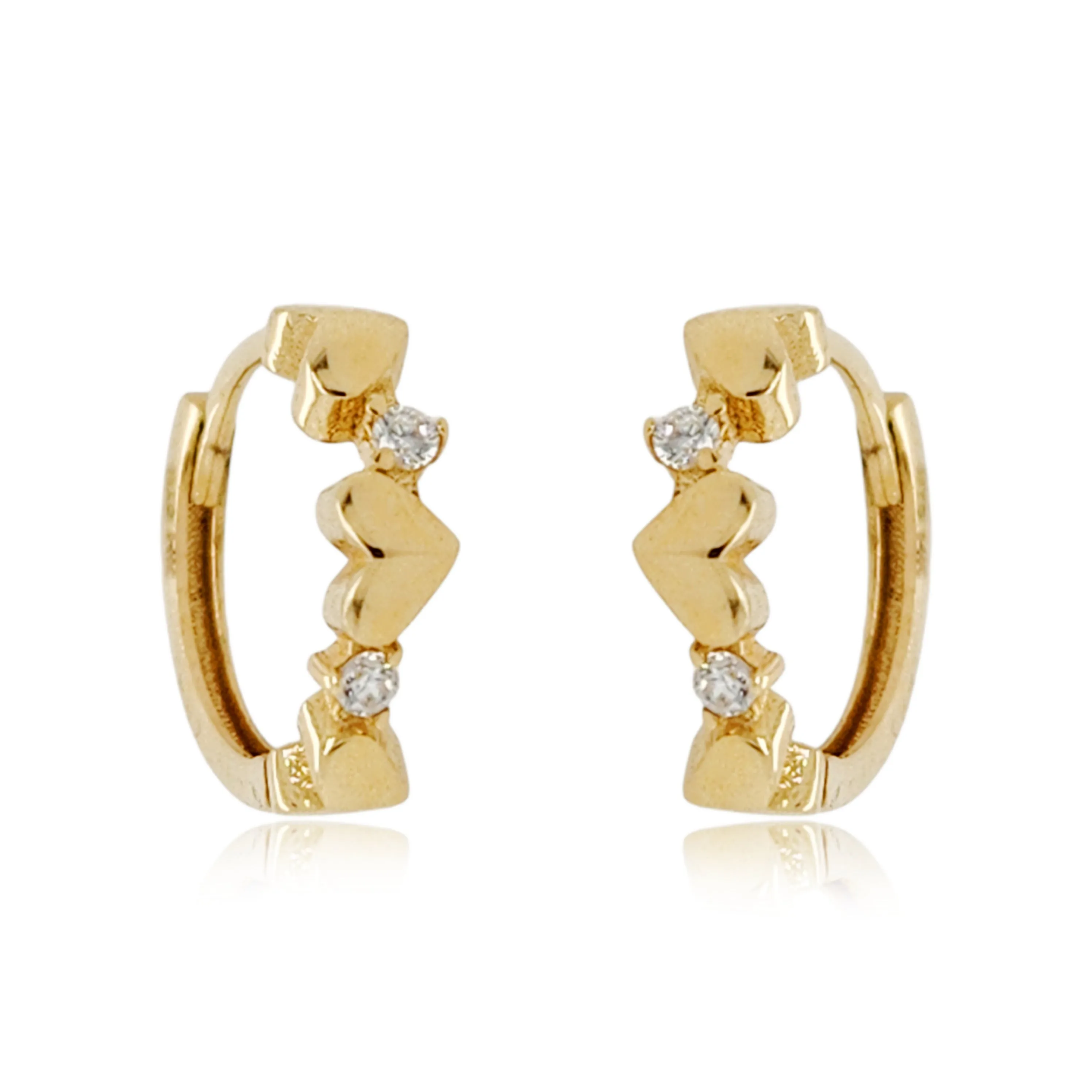 Gold Small Round Hearts with CZ Hoop Earrings