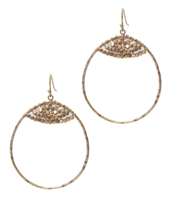 Gold Wire Beaded Hoop Earring