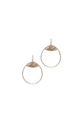 Gold Wire Beaded Hoop Earring