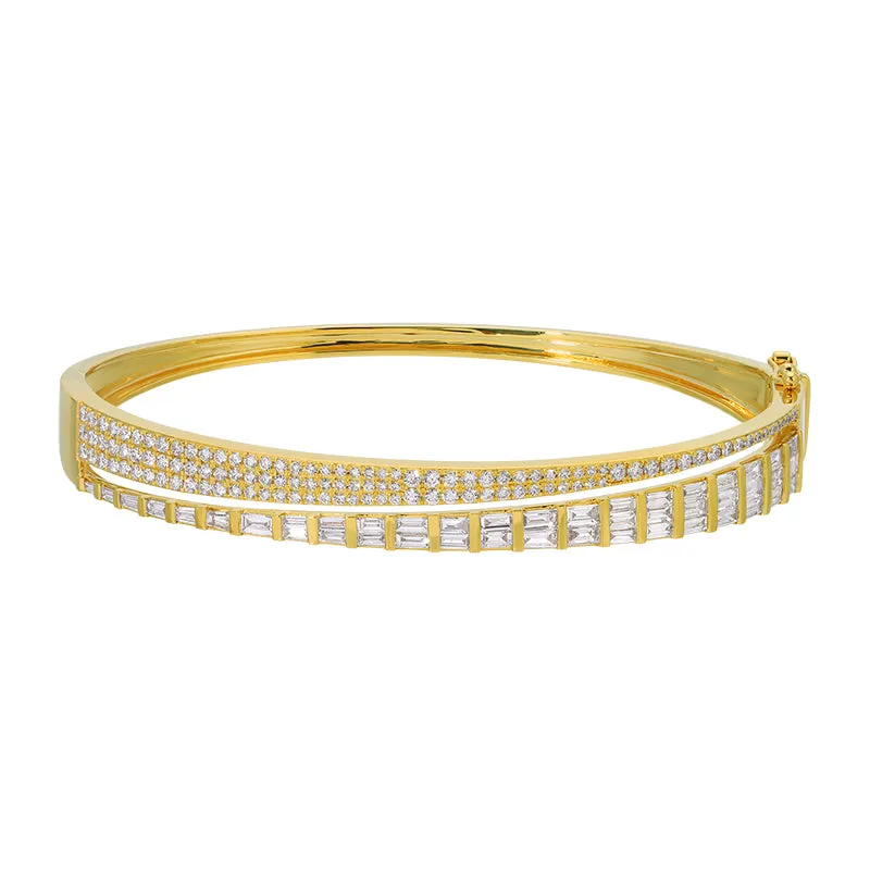 Half Baguettes Half Round Diamonds Split Bangle