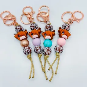 Handcrafted Highland Cow Design Rose Keychain