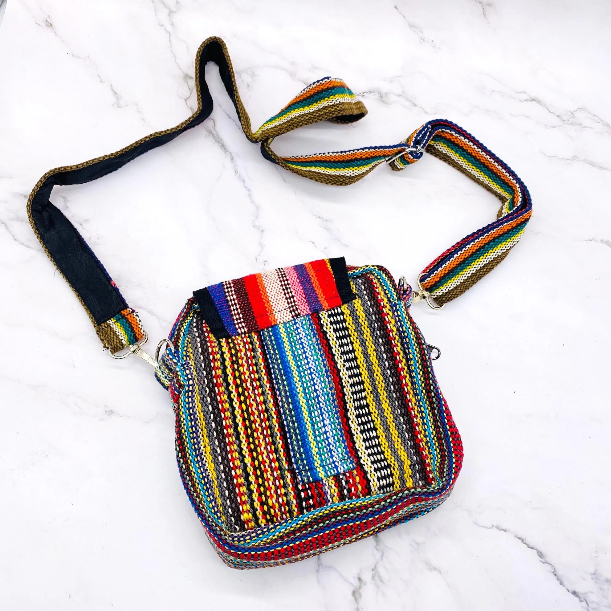 Hemp Mini Cross Body Bag, Ecofriendly Travel Purse, Passport Bag, Mini Shoulder Bag, Hippie Vegan Colorful Bag, Handmade Unisex Bag