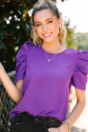 Here For The Drama Purple Puff Sleeve Blouse