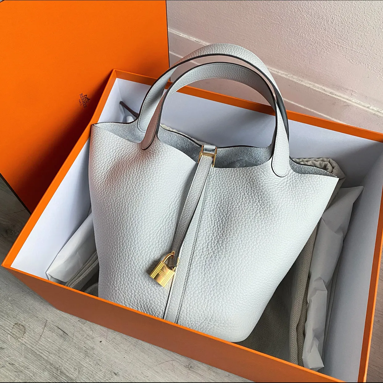 Hermes Picotin 22 Lock Clemence Bleu Pale Bag