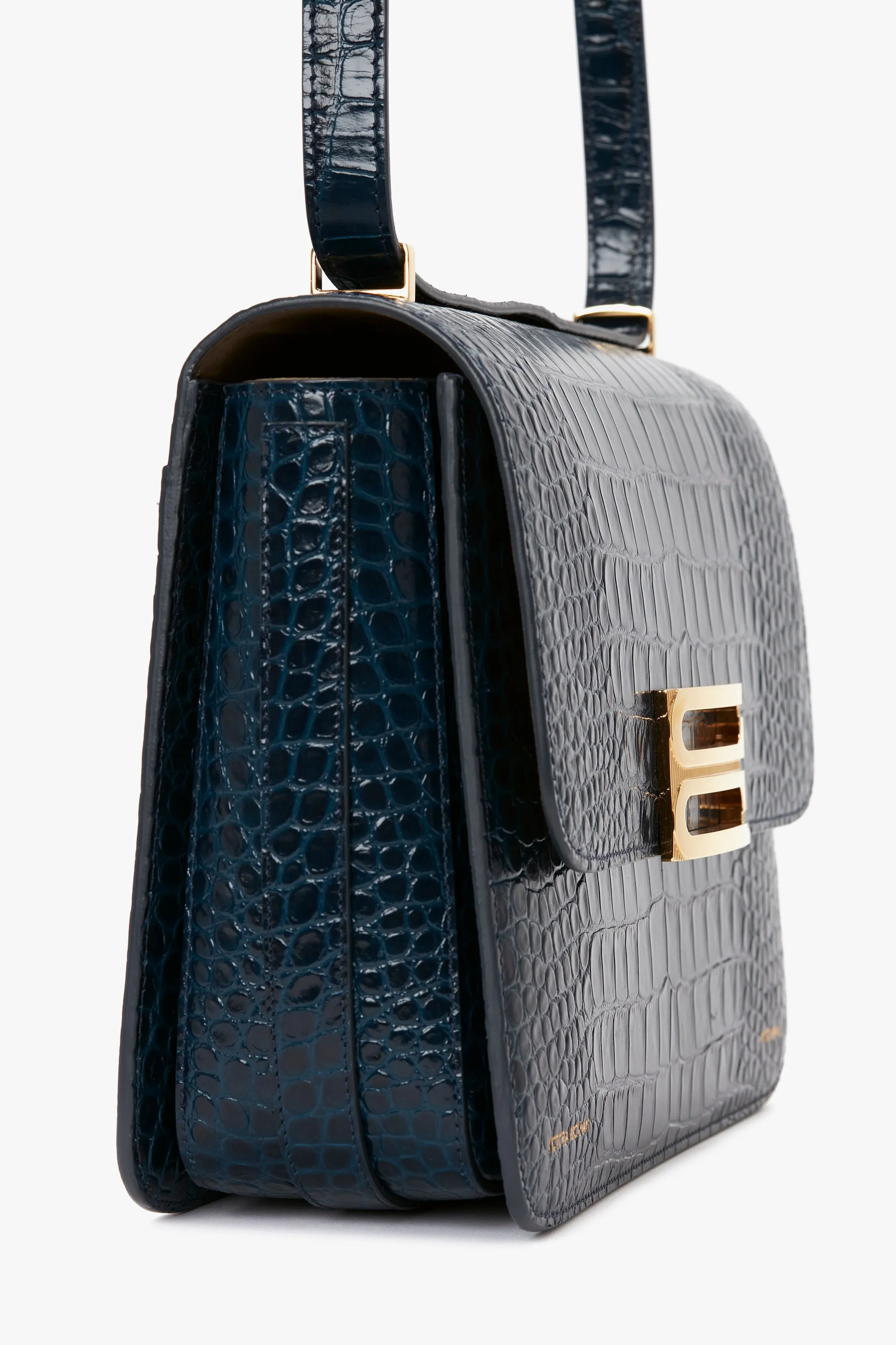 Jumbo Frame Shoulder Bag in Midnight Blue Croc-Effect Leather