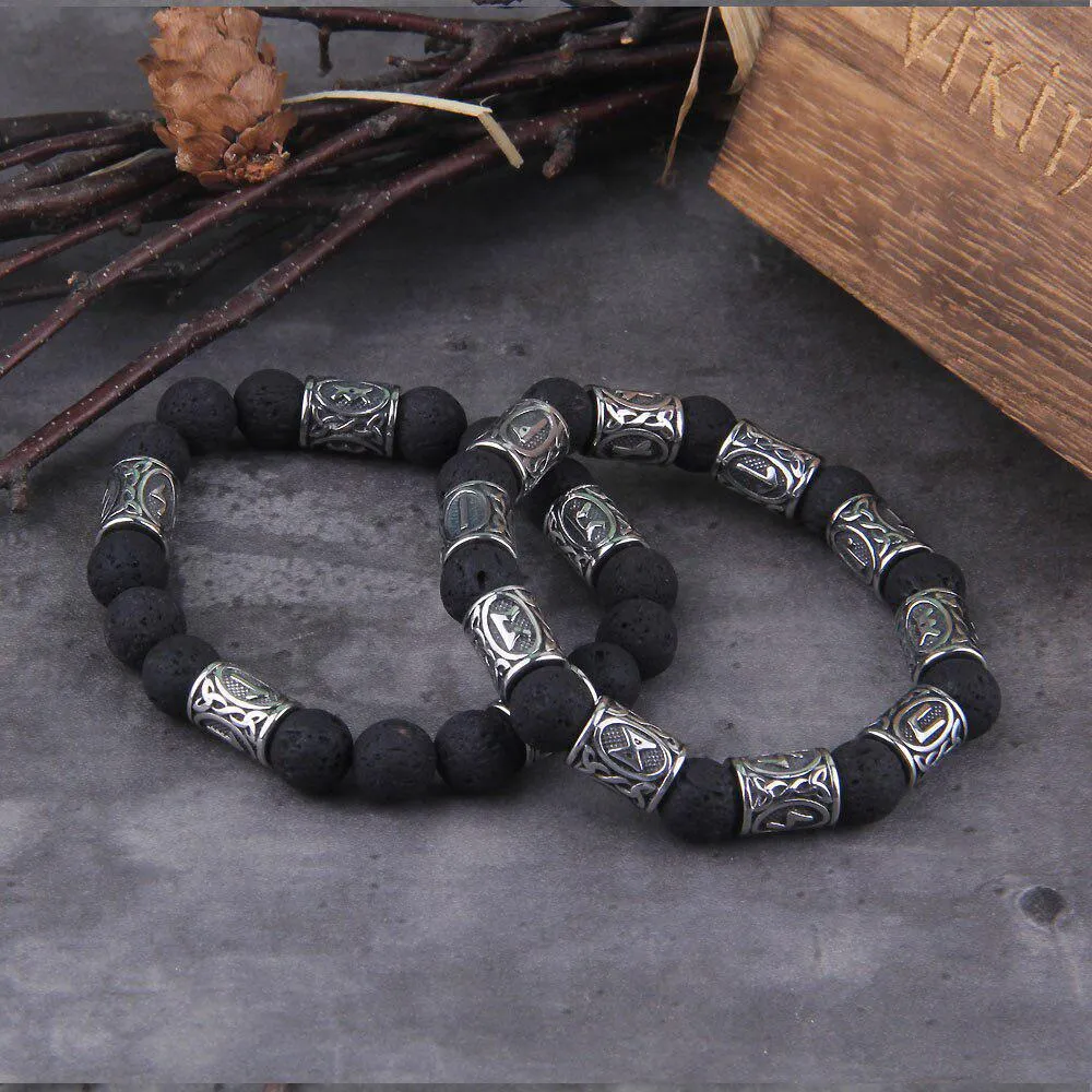 Lava Stone Bracelet Norse Runes