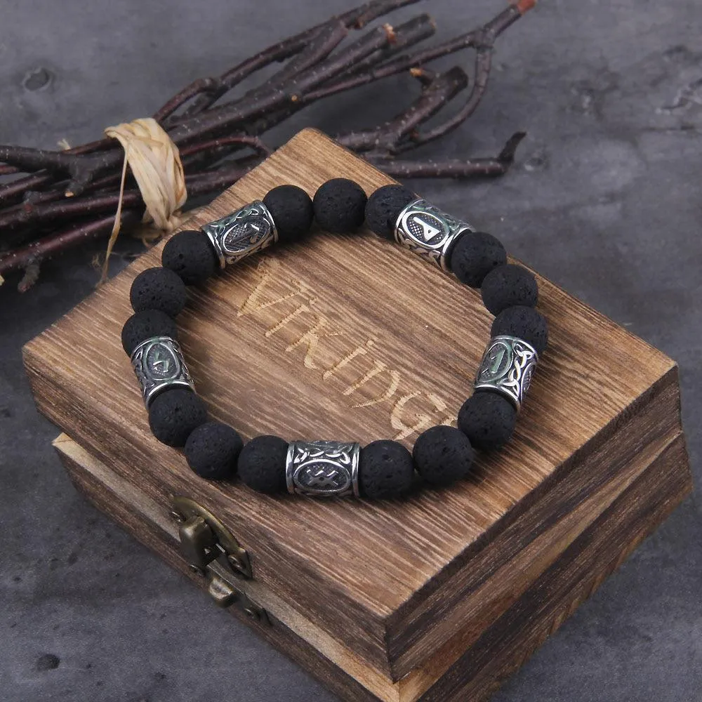 Lava Stone Bracelet Norse Runes