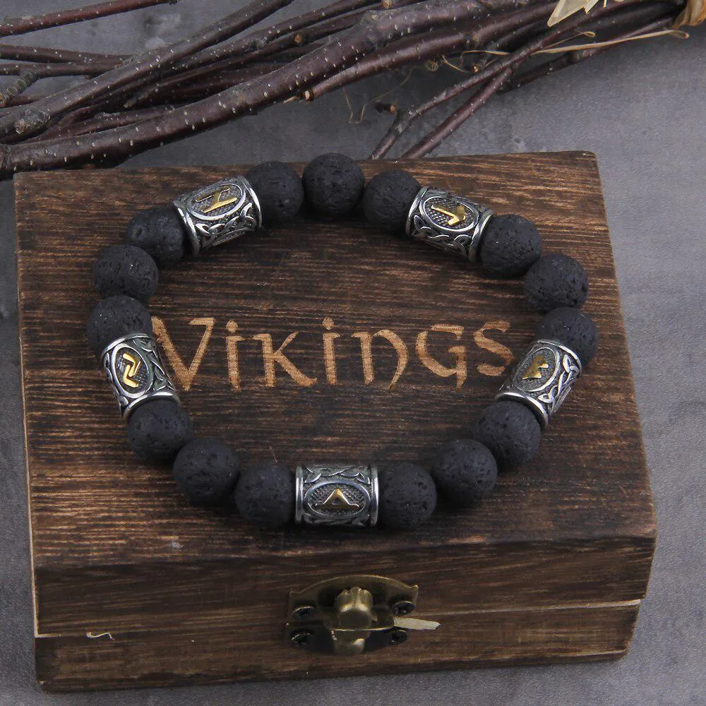 Lava Stone Bracelet Norse Runes