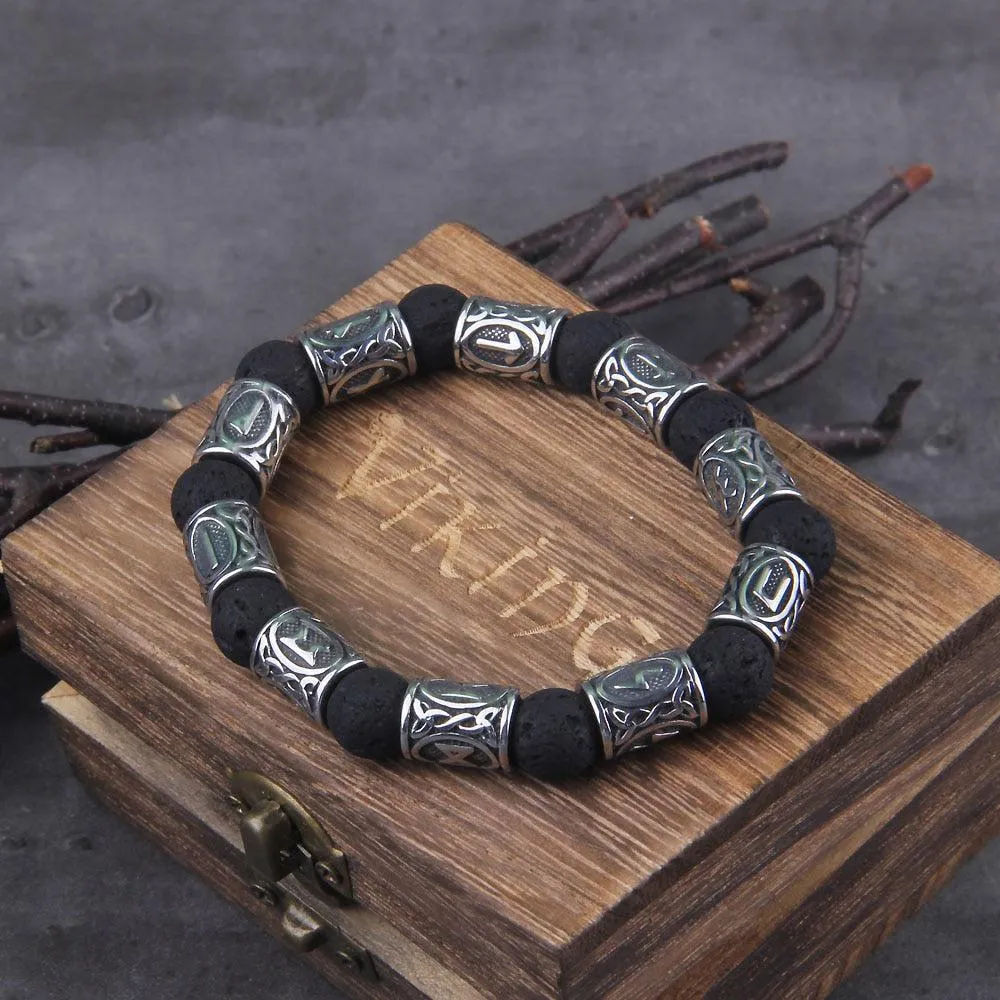 Lava Stone Bracelet Norse Runes