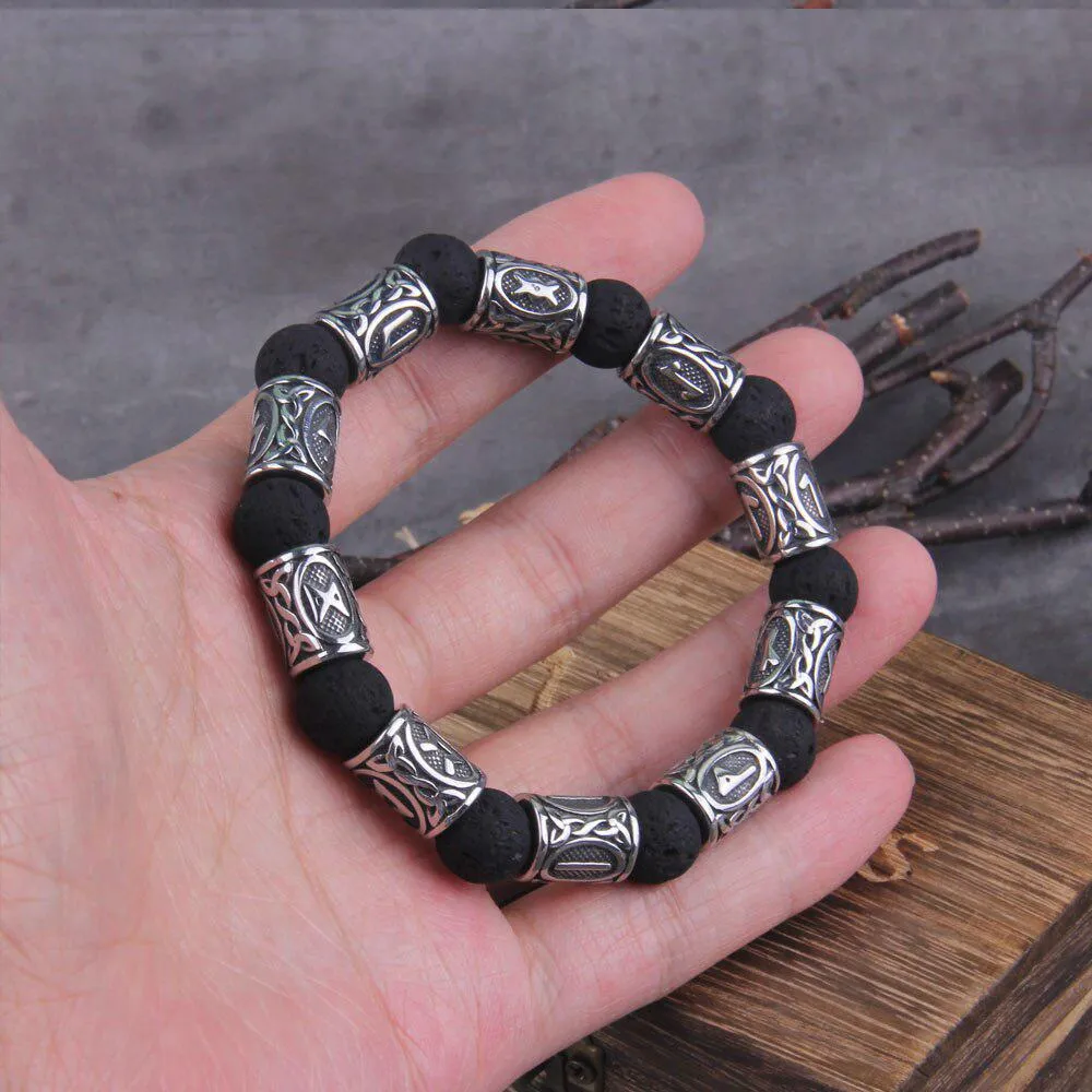 Lava Stone Bracelet Norse Runes