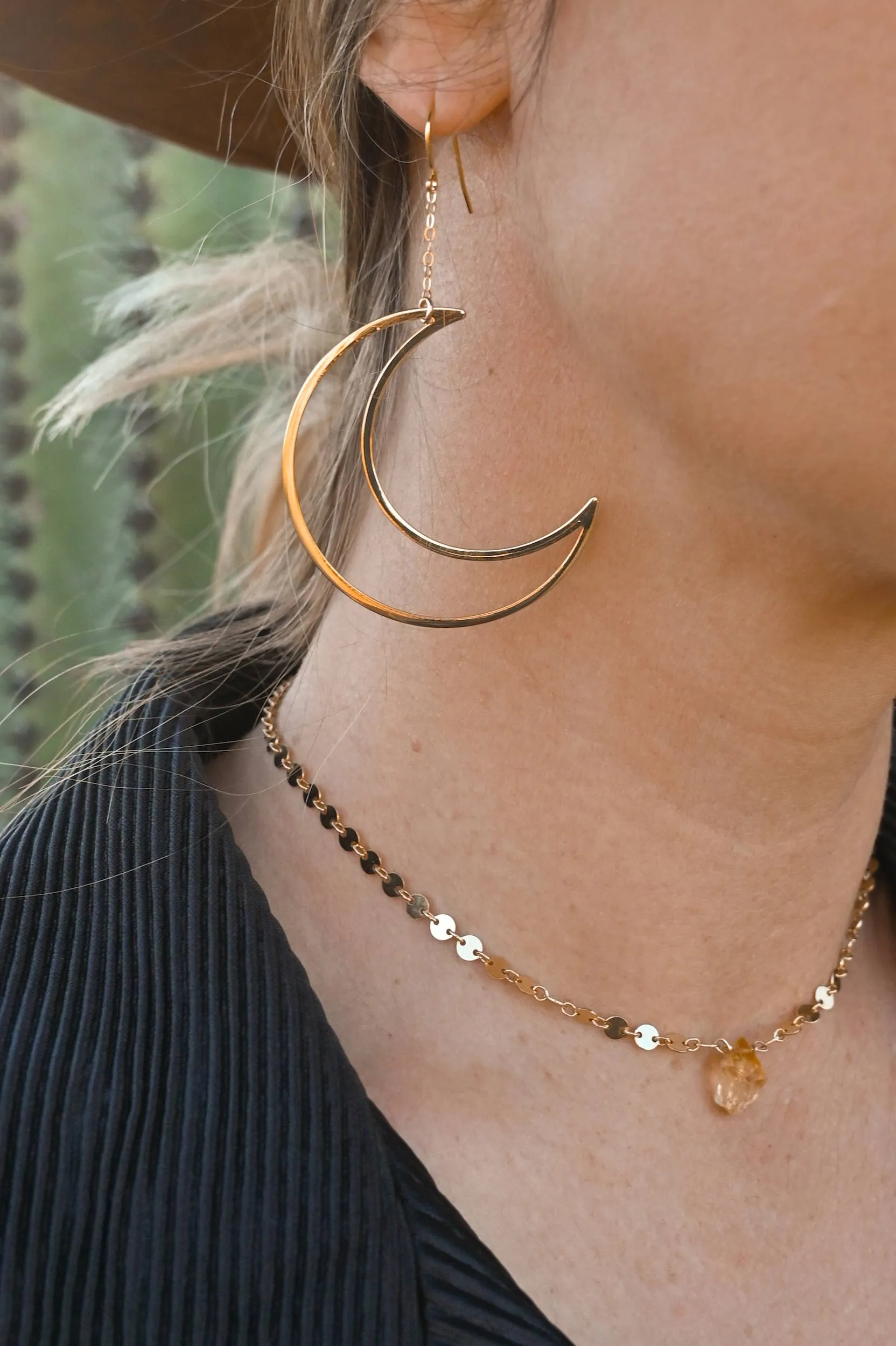 Lighting The Way Gold Moon Earrings