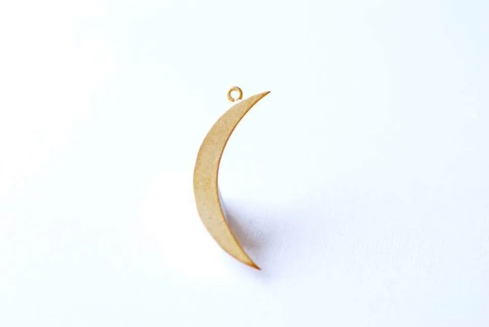 Matte Vermeil Wholesale Gold Crescent Moon Charm- 18k gold plated over Sterling Silver, Gold Half moon charm pendant, Gold Tusk Charm, Gold Moon Charm