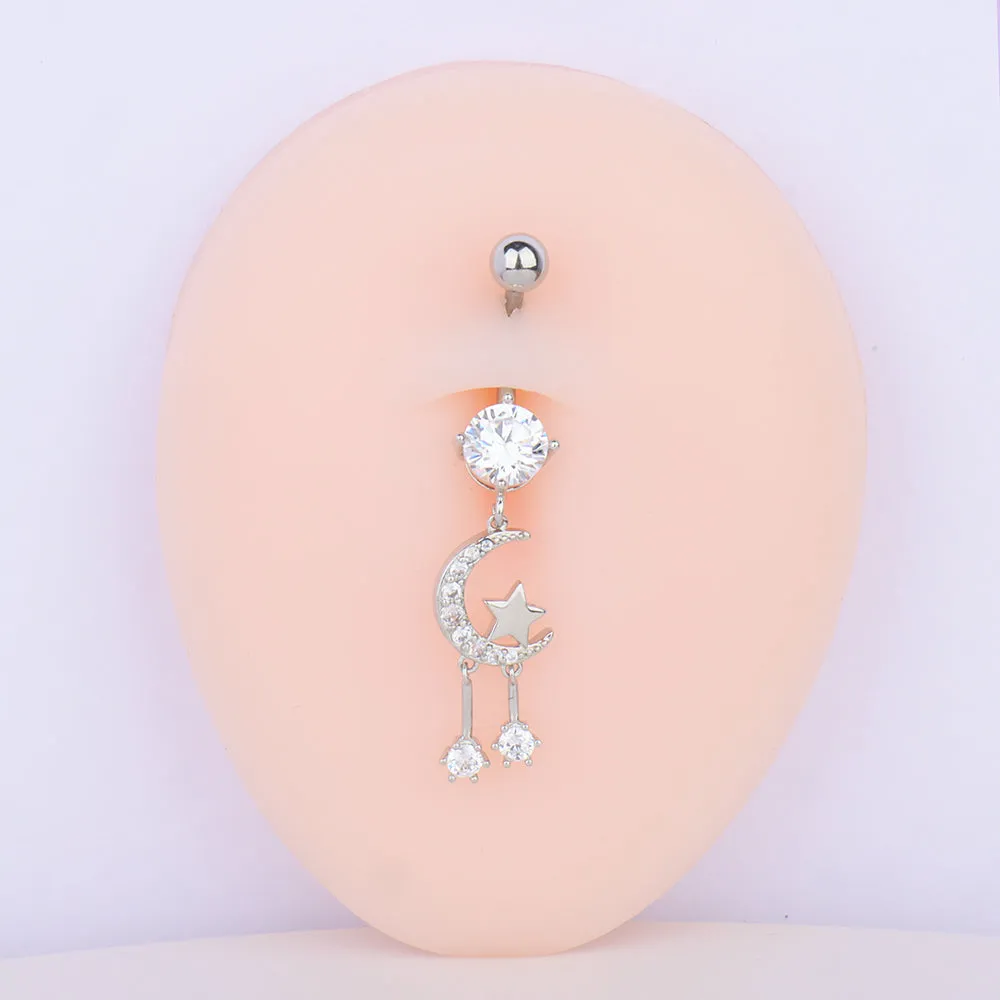 Moon & Star Pendant Belly Ring