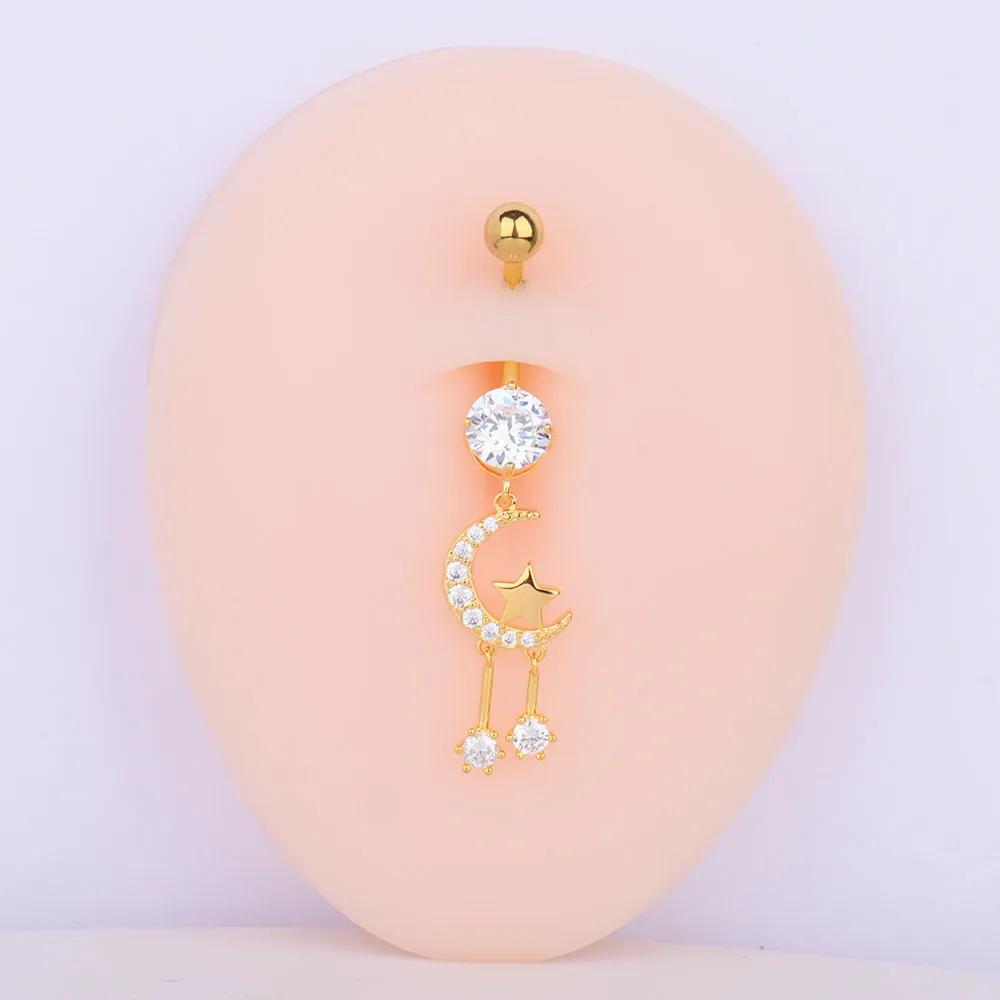 Moon & Star Pendant Belly Ring