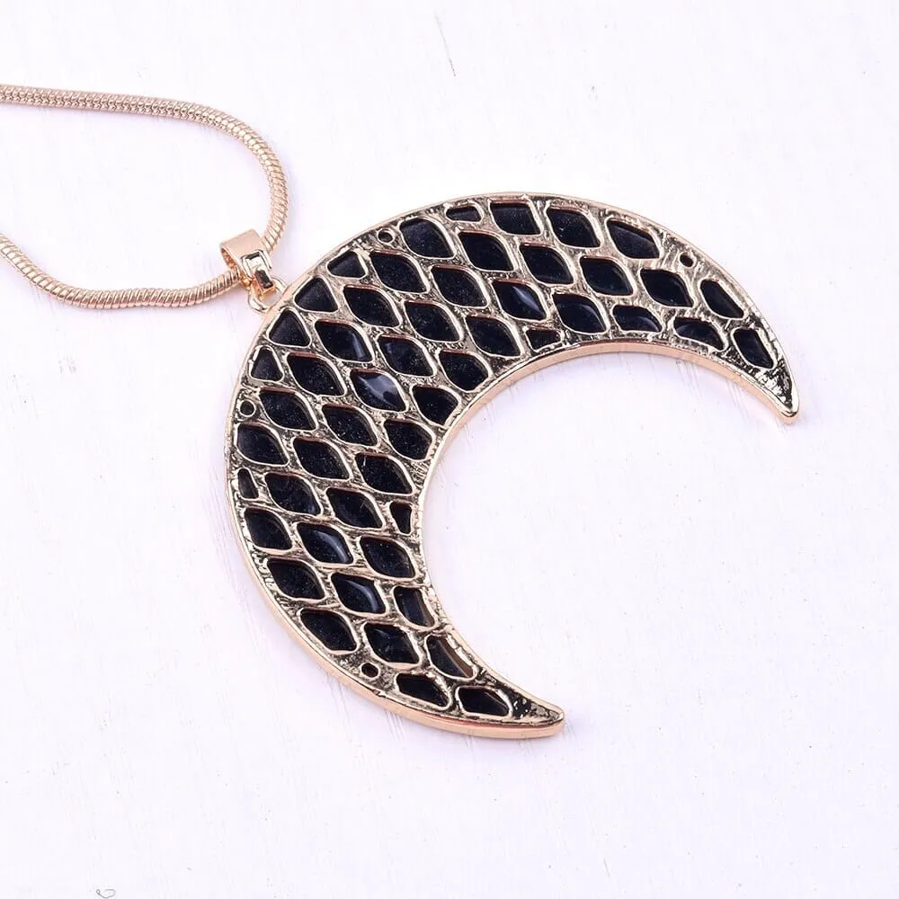 Natural Abalone Shell Crescent Pendant Necklace