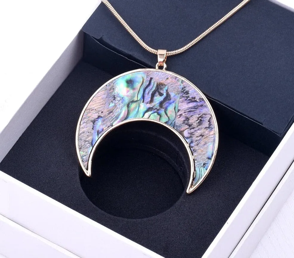 Natural Abalone Shell Crescent Pendant Necklace