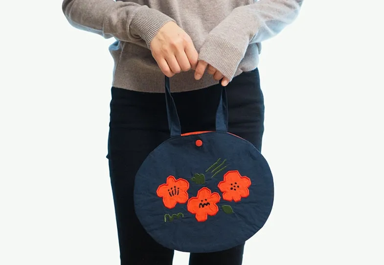 Navy Orange Circle Bag Womens Totes Handbags Purses Fabric Cute Girls Artists Design Female Casual Light Gifts Foldable Bookbags Cotton Embroidery Rounded