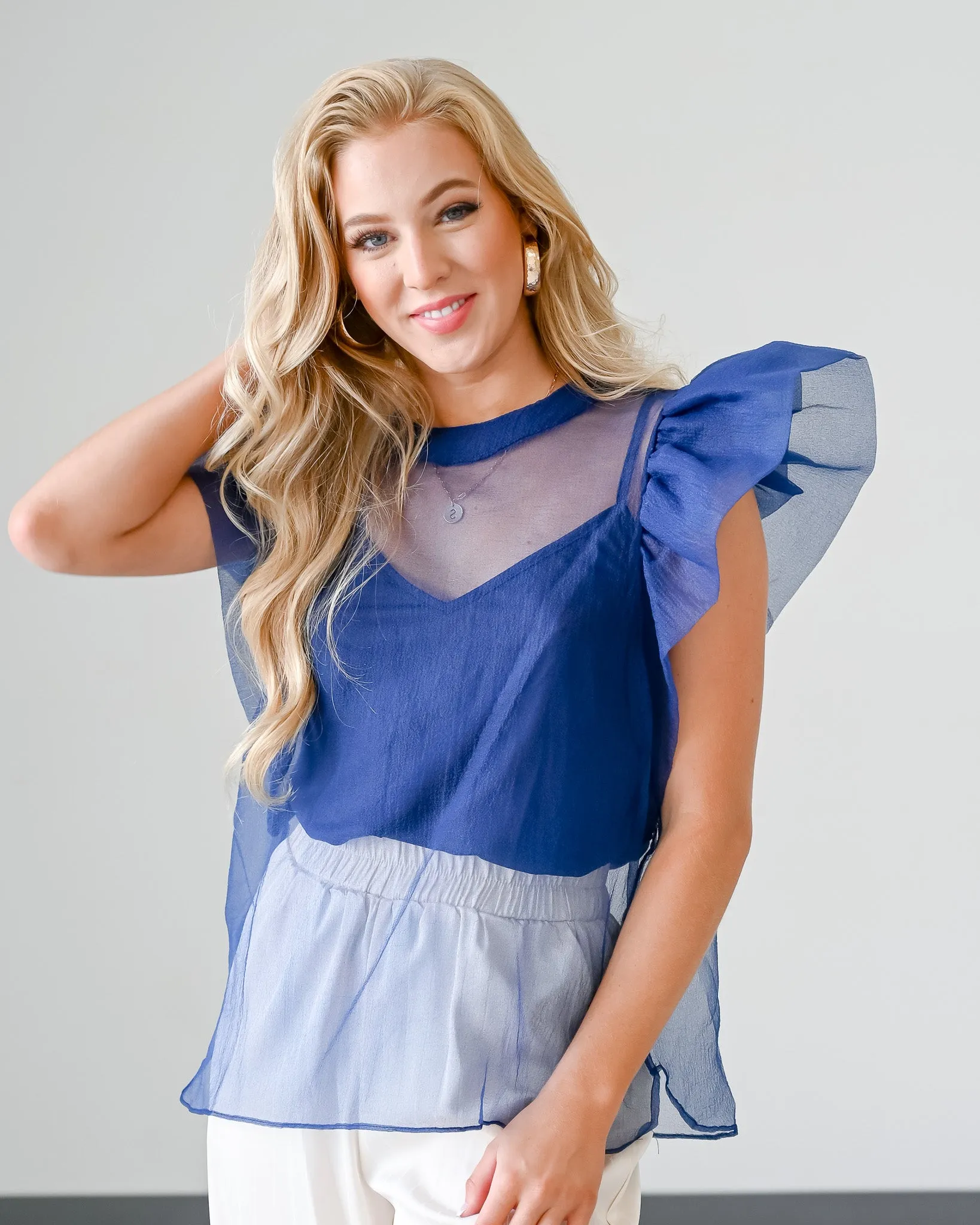 Organza Ruffle Sleeve Top