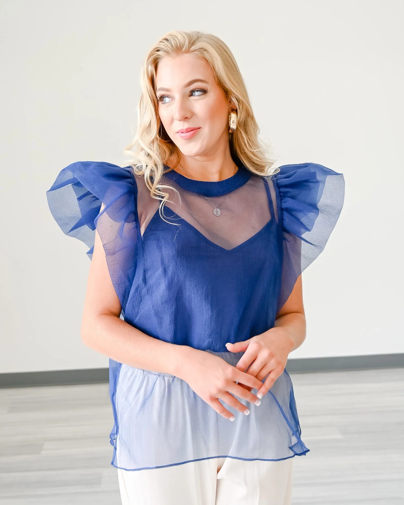 Organza Ruffle Sleeve Top