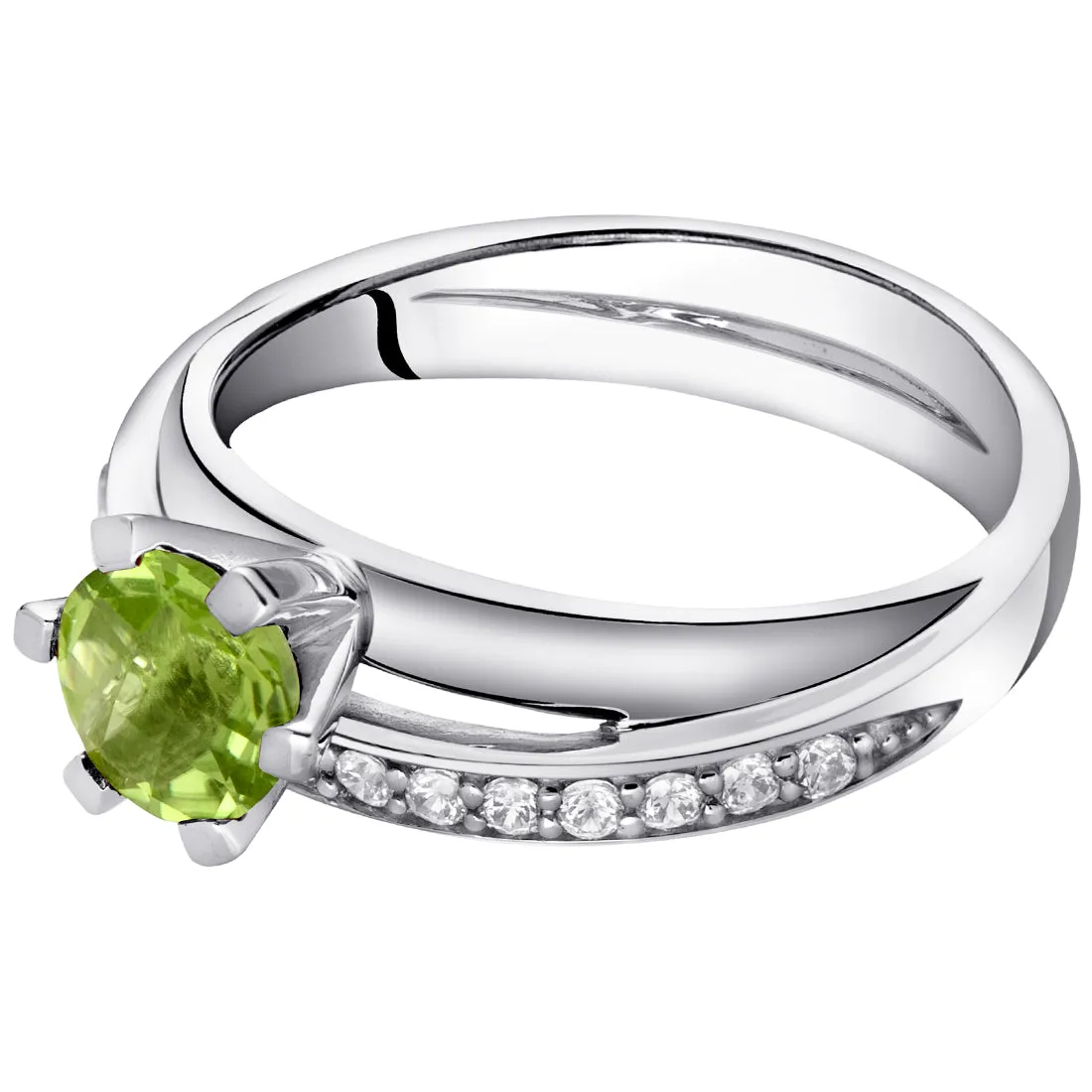 Peridot Round Cut Sterling Silver Ring Size 7