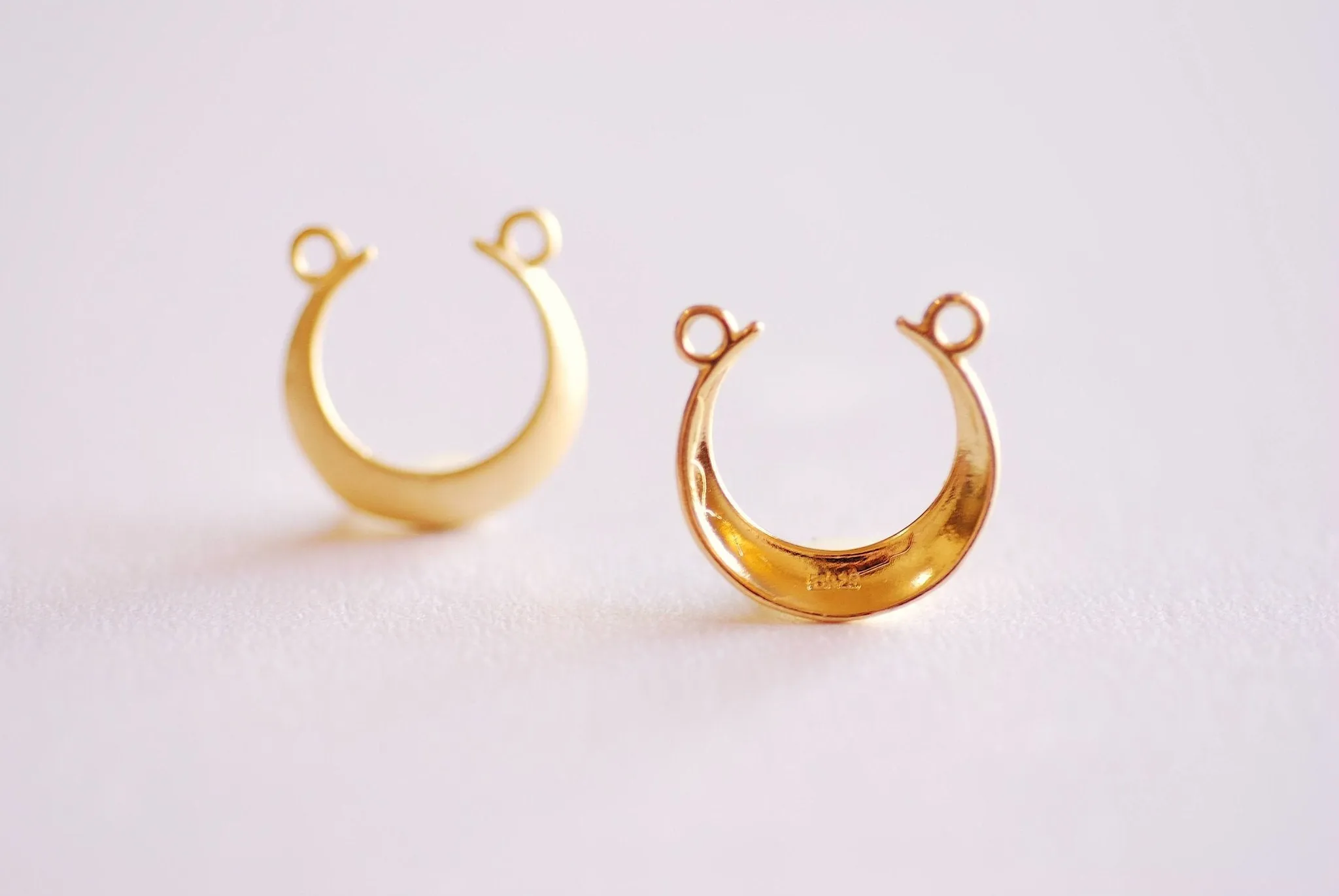 Pink Rose Wholesale Gold Crescent Moon Connector- Vermeil Gold plated Sterling Silver, Moon Charm, Half Moon, Link Spacer, horizontal, U Shaped, 357