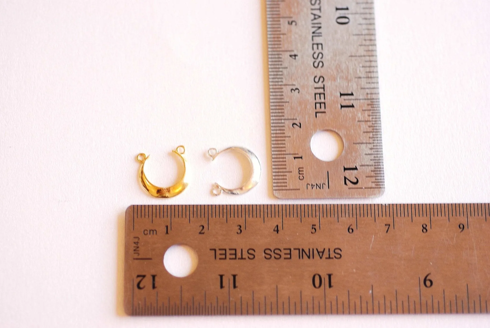 Pink Rose Wholesale Gold Crescent Moon Connector- Vermeil Gold plated Sterling Silver, Moon Charm, Half Moon, Link Spacer, horizontal, U Shaped, 357