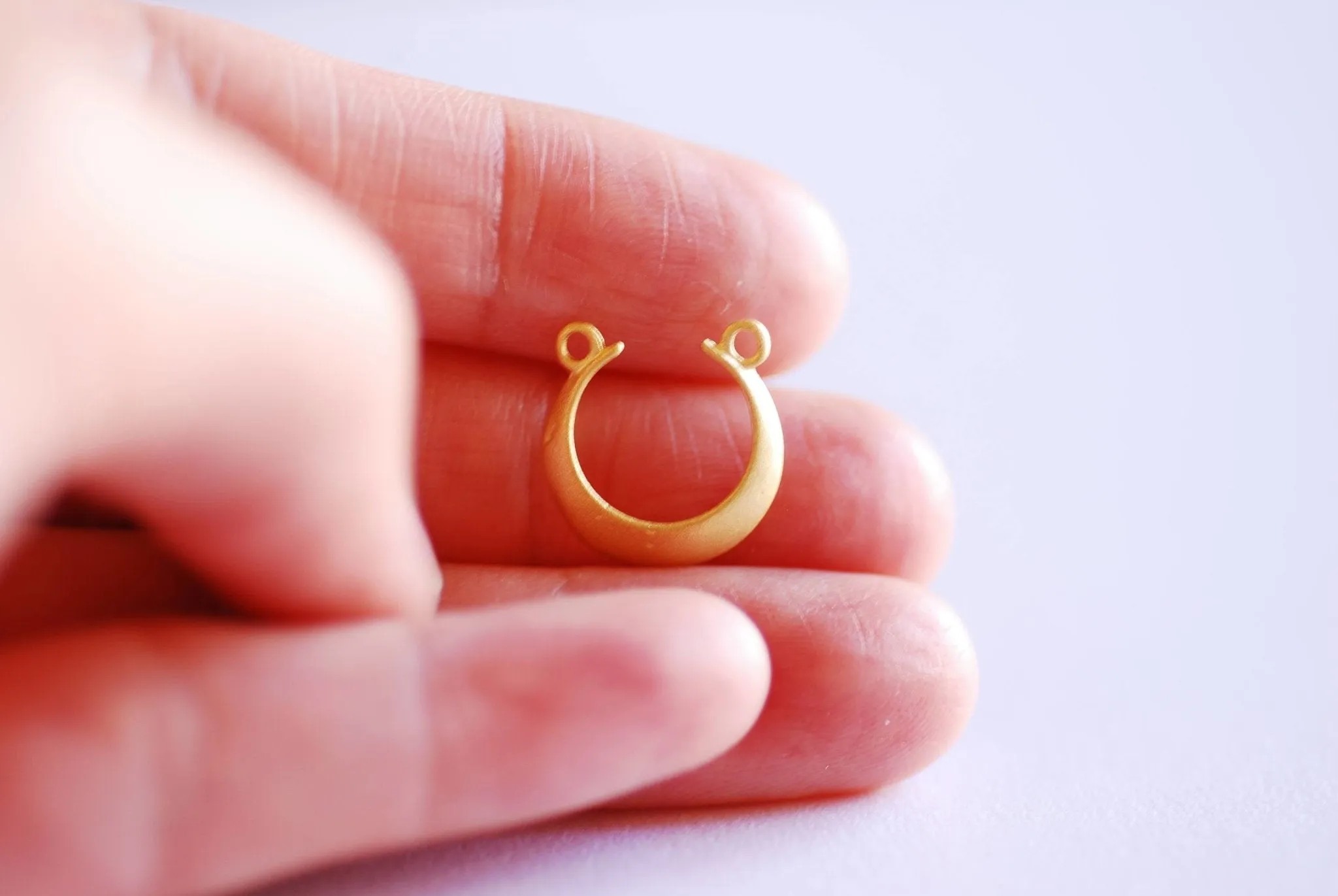 Pink Rose Wholesale Gold Crescent Moon Connector- Vermeil Gold plated Sterling Silver, Moon Charm, Half Moon, Link Spacer, horizontal, U Shaped, 357