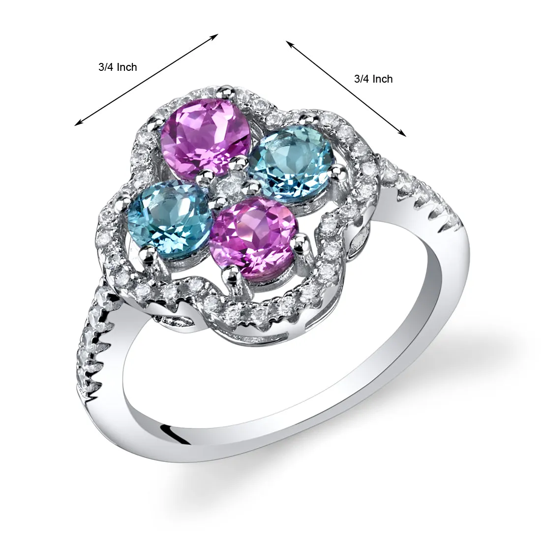 Pink Sapphire and Swiss Blue Topaz Sterling Silver Ring Size 9