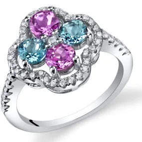 Pink Sapphire and Swiss Blue Topaz Sterling Silver Ring Size 9