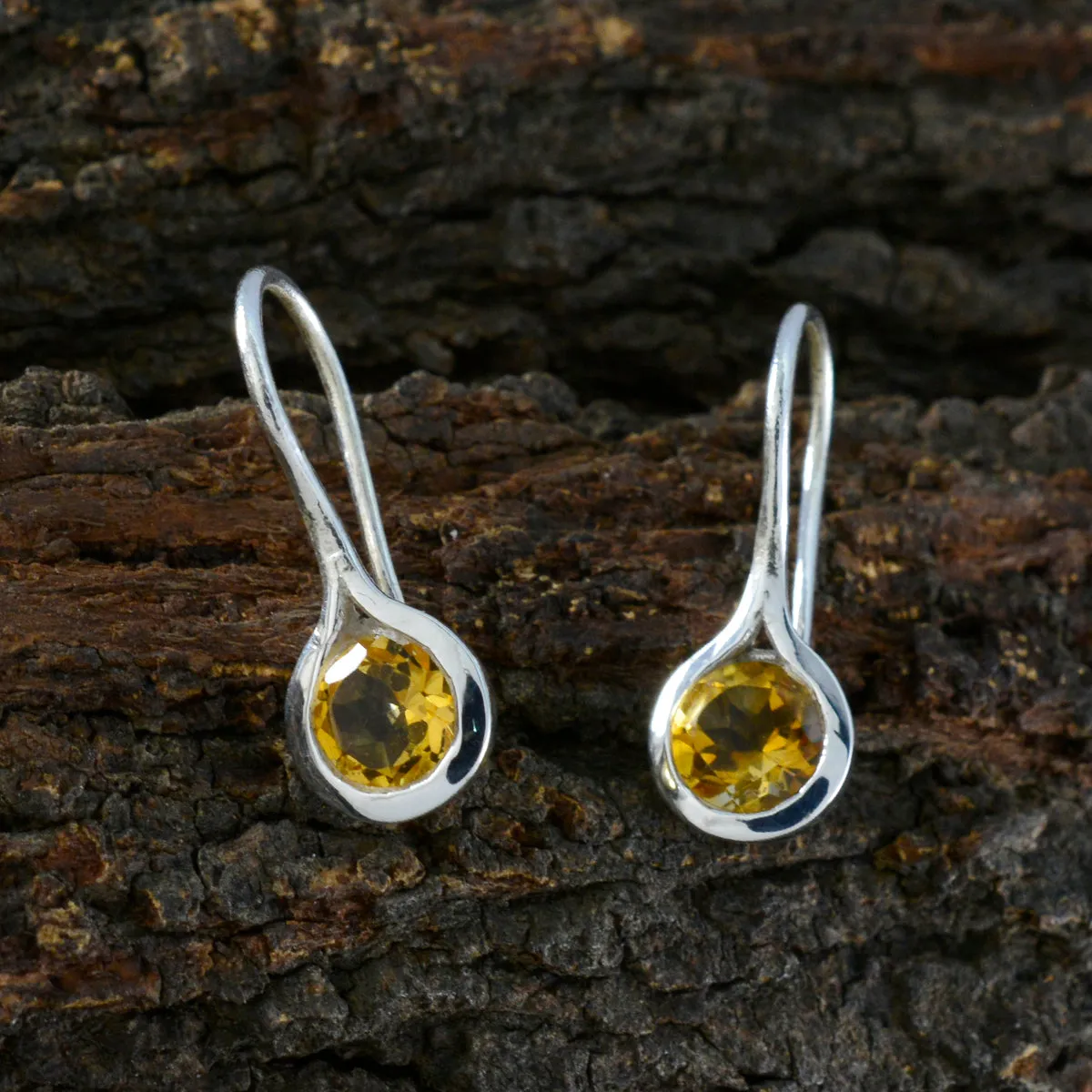 Riyo Beauteous 925 Sterling Silver Earring For Girl Citrine Earring Bezel Setting Yellow Earring Dangle Earring