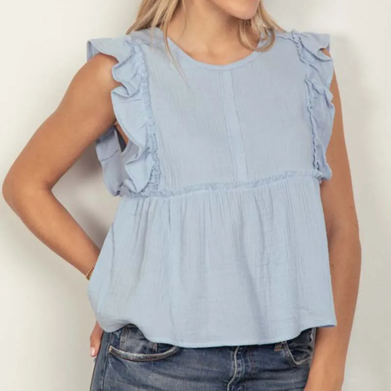 Ruffle Sleeve Babydoll Woven Shirt