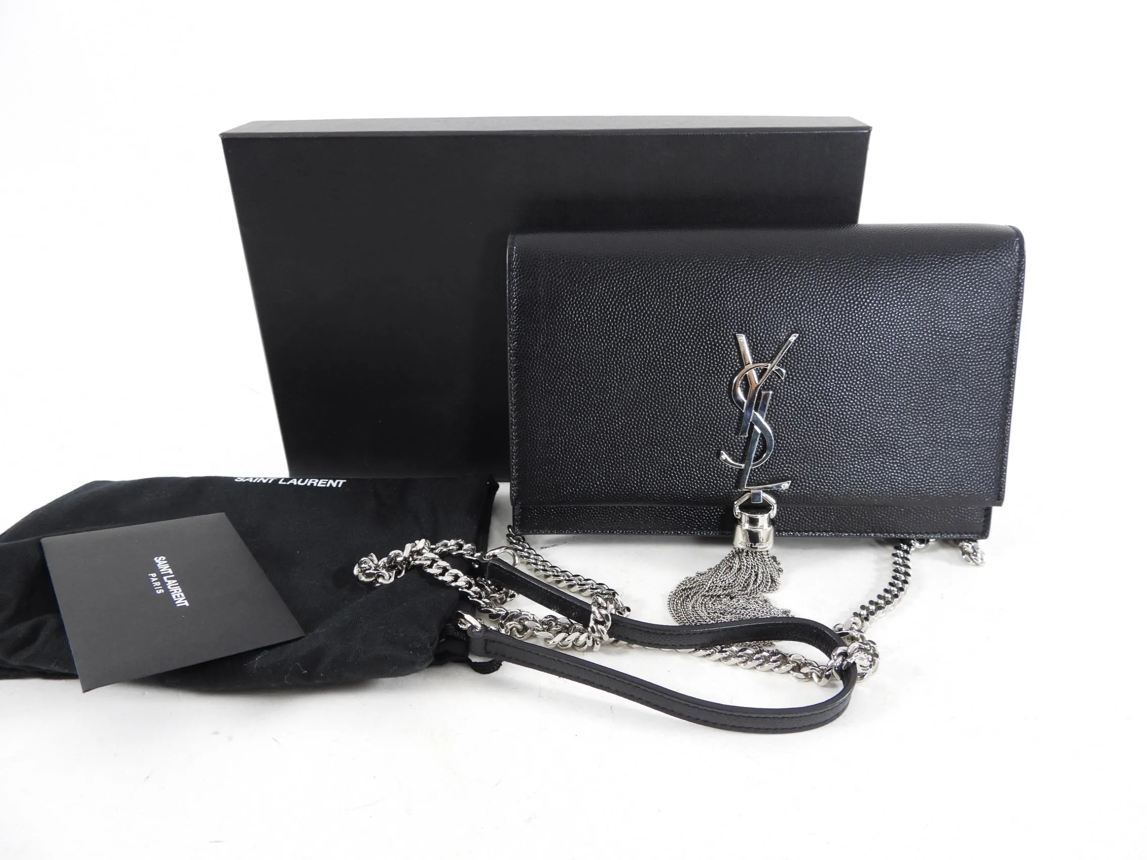 Saint Laurent Black Kate Tassel Wallet on Chain Bag