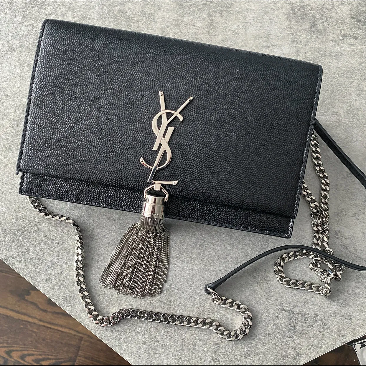 Saint Laurent Black Kate Tassel Wallet on Chain Bag