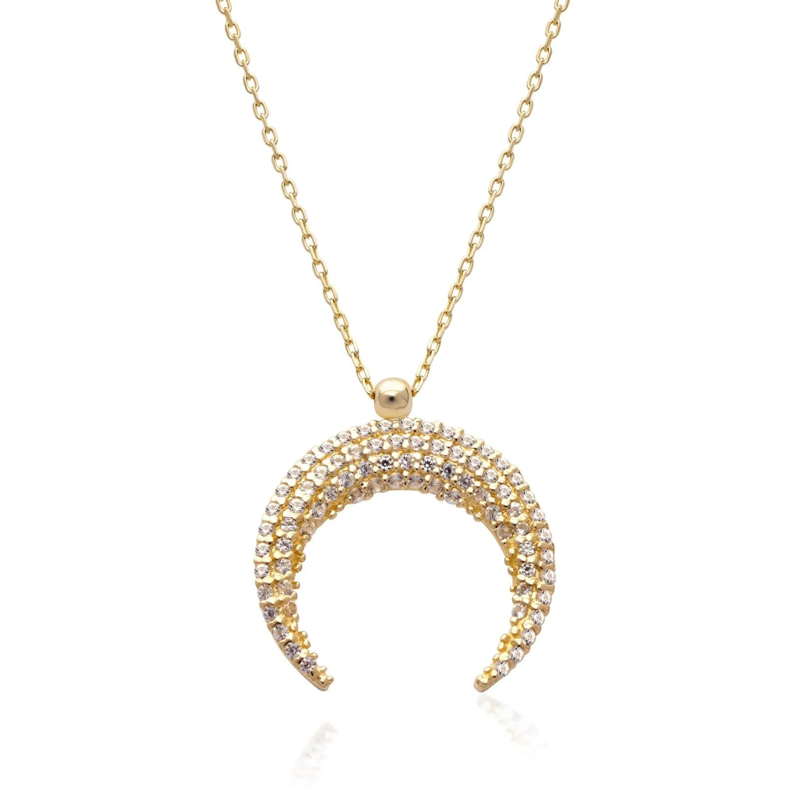 Sapphire Pave Crescent Moon Necklace