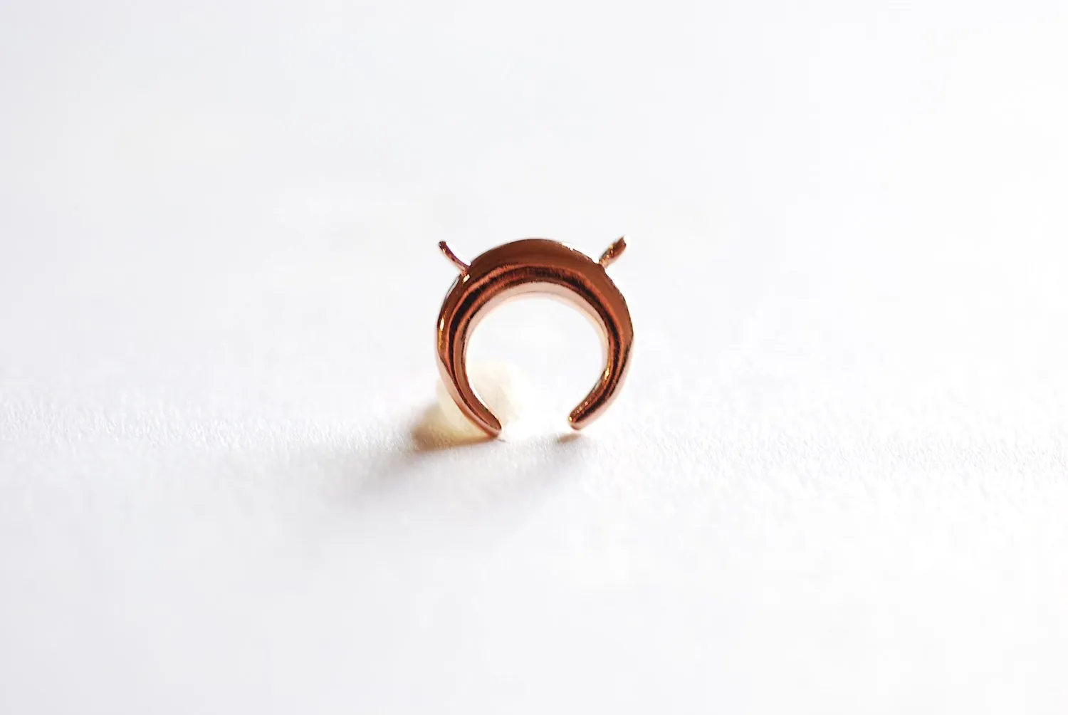 Small Shiny Wholesale Pink Rose Gold Vermeil Crescent Moon Connector Charm- 22k gold plated Half Moon Charm, Double Bail Moon, Double Horn Charm, 303