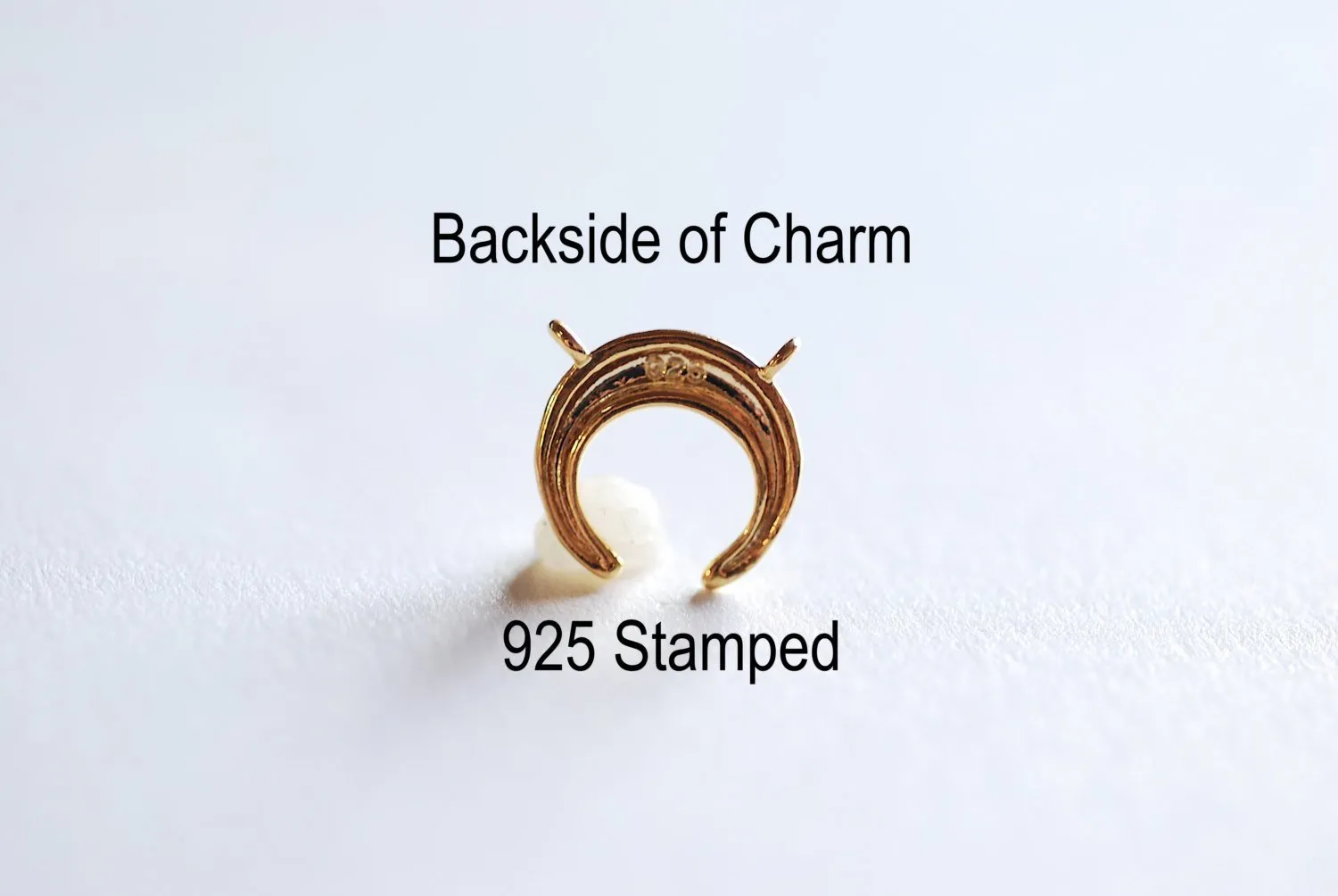 Small Shiny Wholesale Pink Rose Gold Vermeil Crescent Moon Connector Charm- 22k gold plated Half Moon Charm, Double Bail Moon, Double Horn Charm, 303