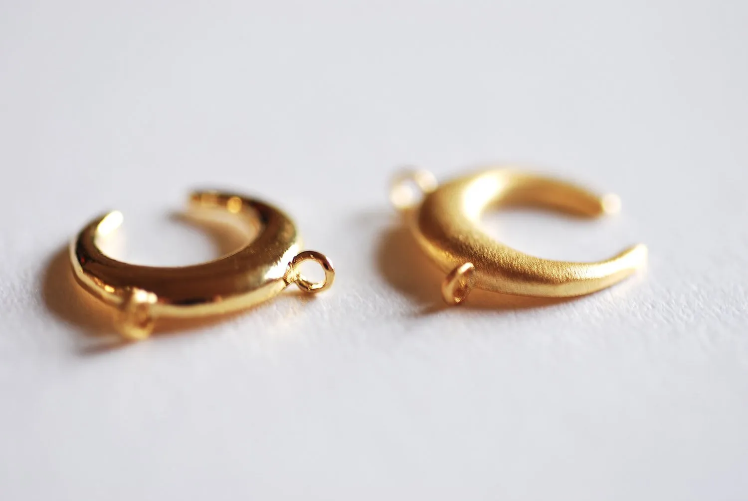 Small Shiny Wholesale Pink Rose Gold Vermeil Crescent Moon Connector Charm- 22k gold plated Half Moon Charm, Double Bail Moon, Double Horn Charm, 303