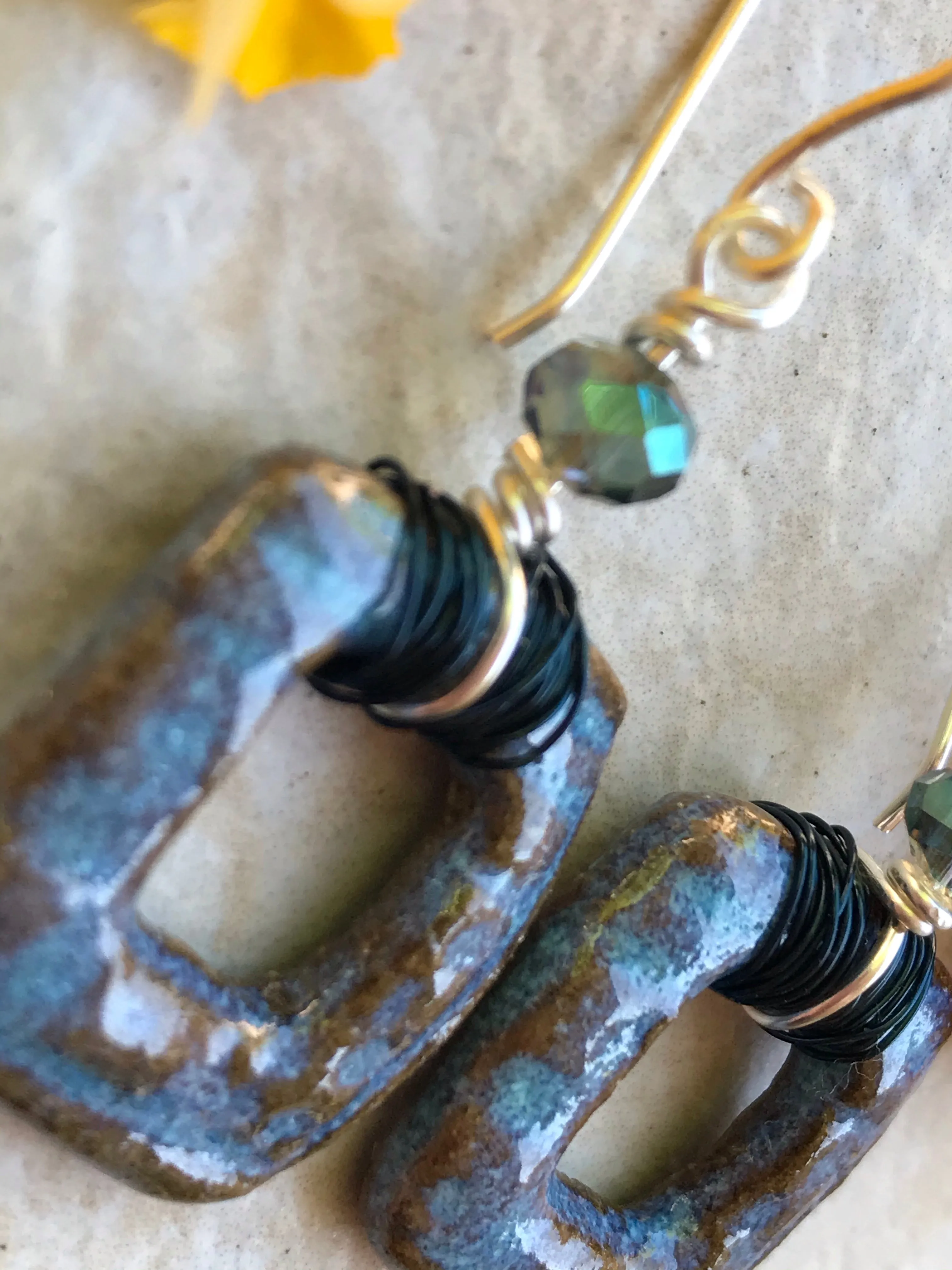 Sweet Square Earrings, Handmade Earrings with Glass Beads