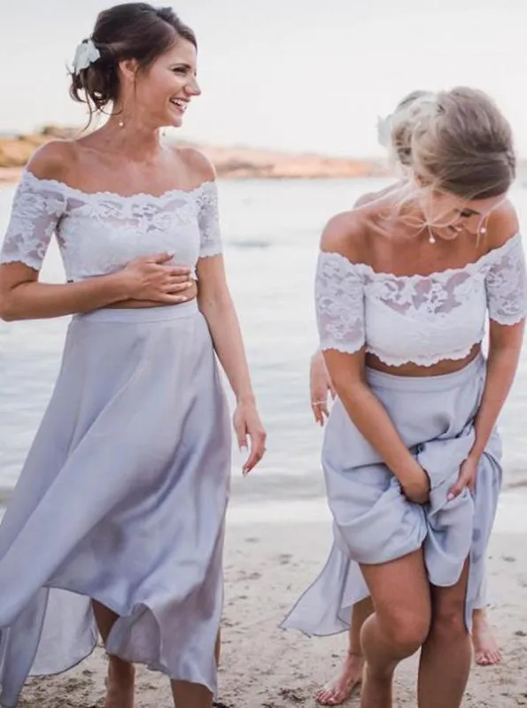 Two Piece Light Grey Bridesmaid Dress