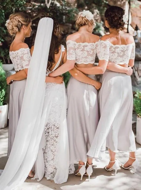 Two Piece Light Grey Bridesmaid Dress