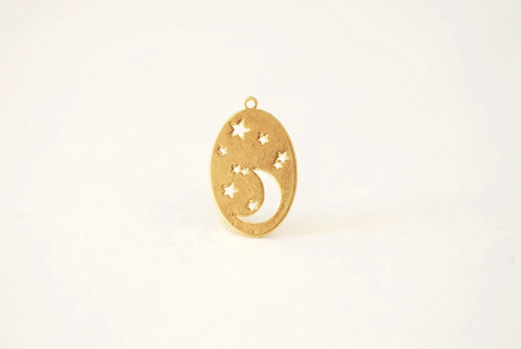 Vermeil Gold or Sterling Silver Oval Crescent Moon and Star Charm Pendant Cut Moon Night Sky Starry Night Waning Moon Twinkle Star [546]