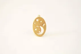 Vermeil Gold or Sterling Silver Oval Crescent Moon and Star Charm Pendant Cut Moon Night Sky Starry Night Waning Moon Twinkle Star [546]