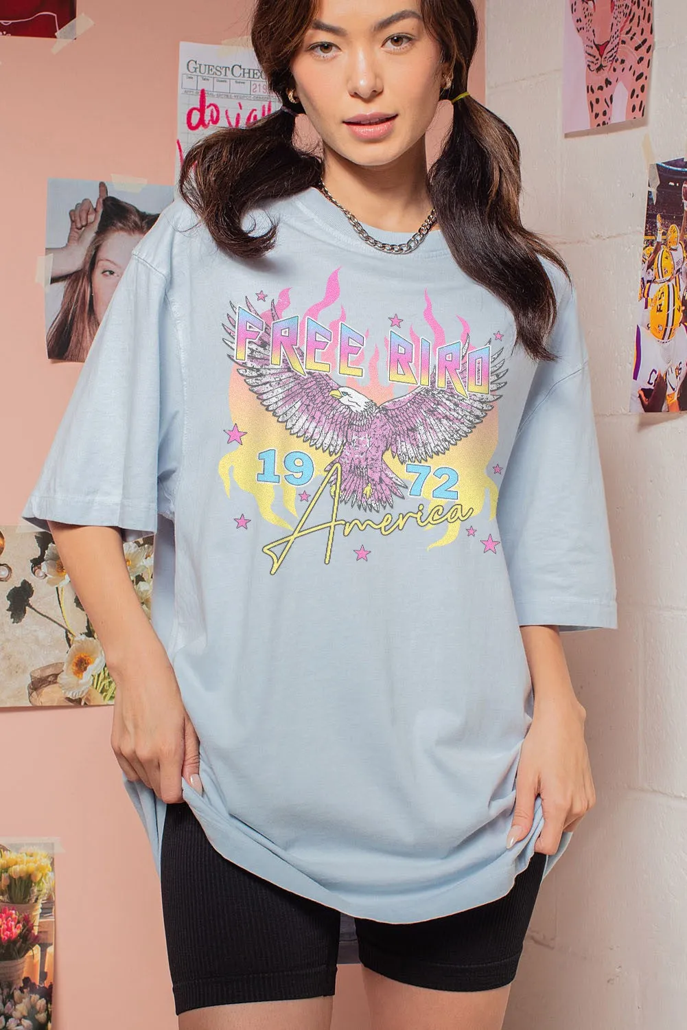 Washed Freebird Oversized Cotton Graphic Tees