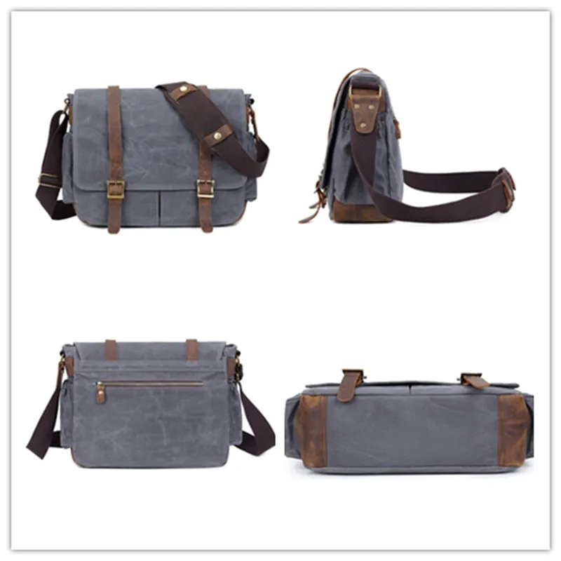 Waterproof Canvas DSLR Camera Bag Waxed Canvas Shoulder Bag Retro Messenger Bag