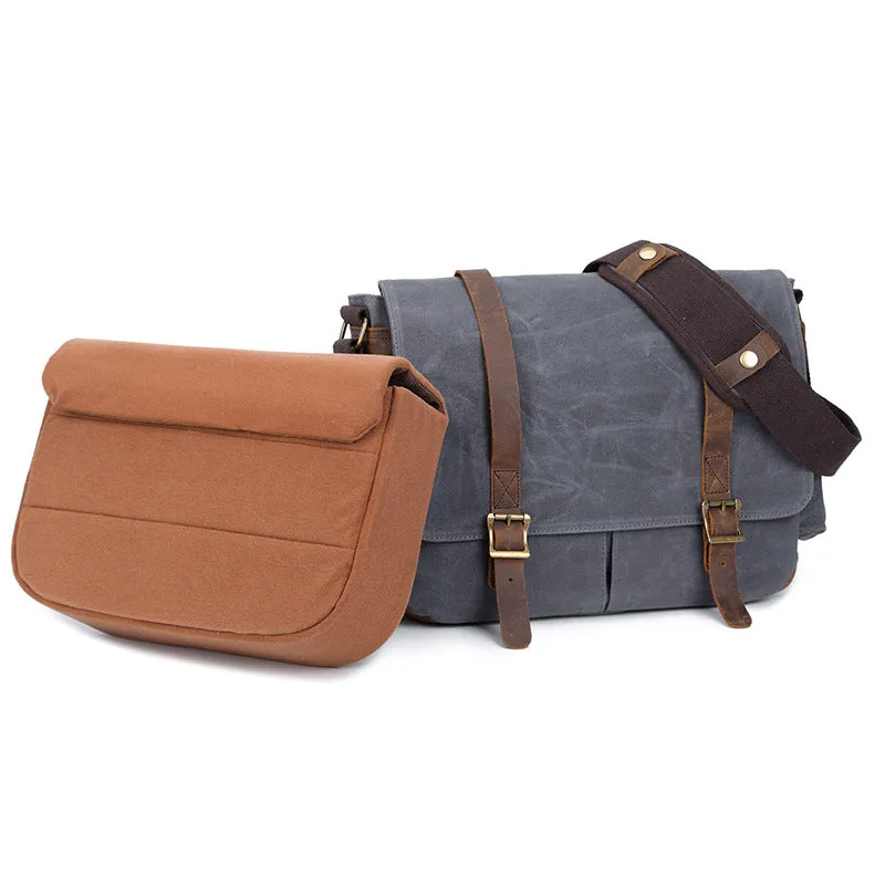 Waterproof Canvas DSLR Camera Bag Waxed Canvas Shoulder Bag Retro Messenger Bag