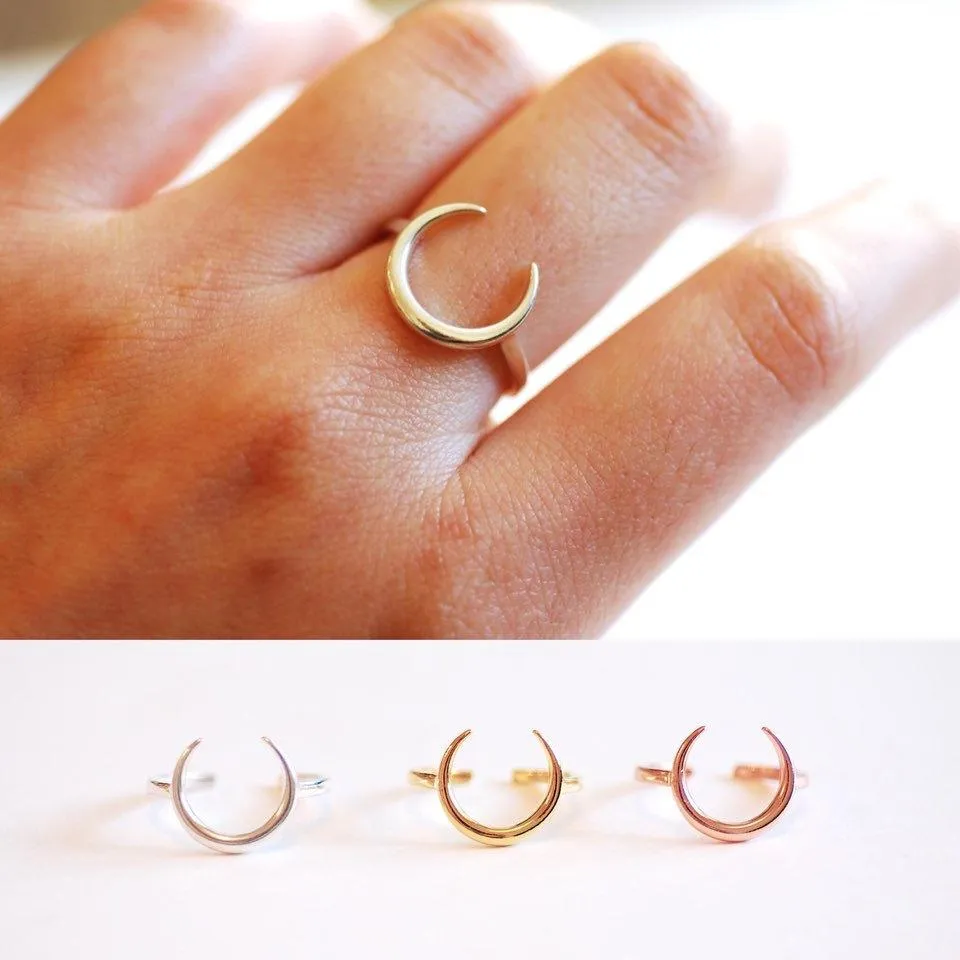 Wholesale Moon Ring- 925 Sterling Silver Adjustable Ring, Minimalist moon Ring, Mako Moon Ring, Crescent Moon Ring, Stacking Ring, Double Horn Ring